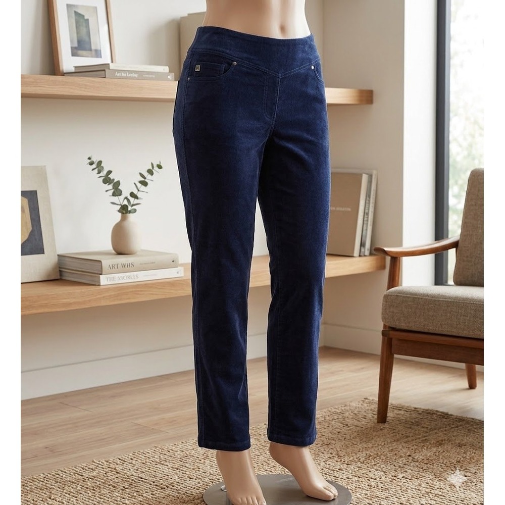 Belle by Kim Gravel Navy Blue Corduroy Pull On Pants‎ Plus Size 22W